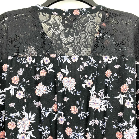 Torrid Black Floral & Lace Babydoll Button Down Tunic Top EUC - Picture 5 of 14